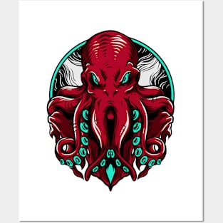 Octopus Kraken Sea Monster Blue Posters and Art